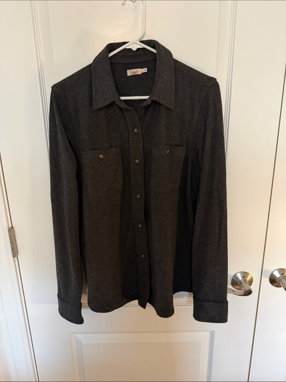 Faherty Women's Charcoal Herringbone Button-Down Shirt
